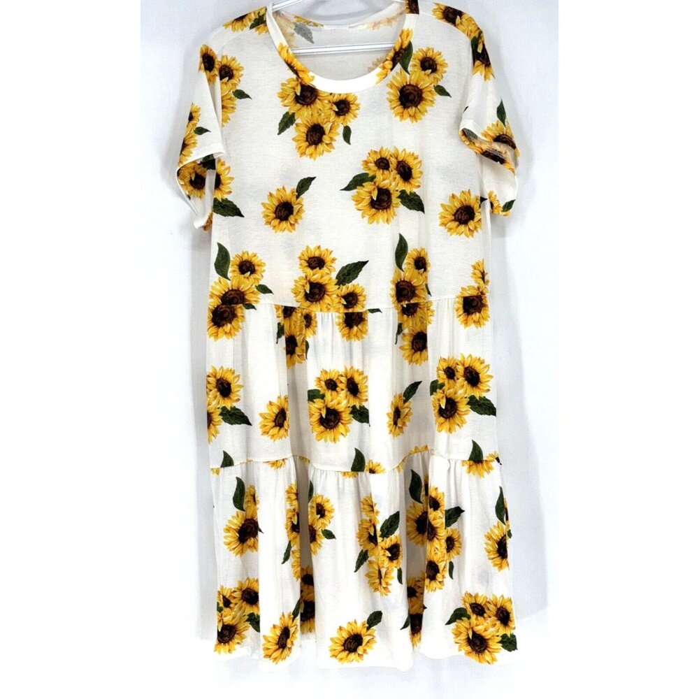 NWT LULAROE Ariel Yellow Sunflowers Floral Tiered Stretch Dress Pockets Sz XL